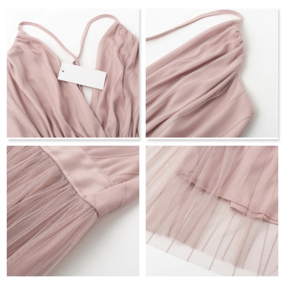 Pastel Pink Mesh Overlay High Slit Cami Dress - Picture 6 of 12